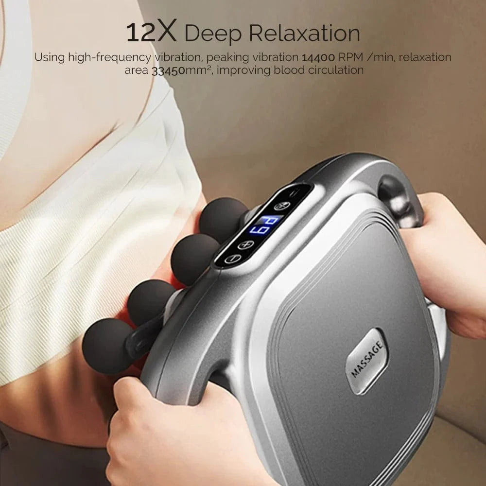 12-Head Deep Tissue Massage Gun | Pain Relief for Back, Neck & Waist