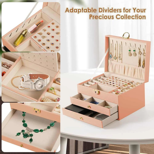 3-Layer Jewelry Box Organizer | Lockable Velvet Jewelry Case with Drawers