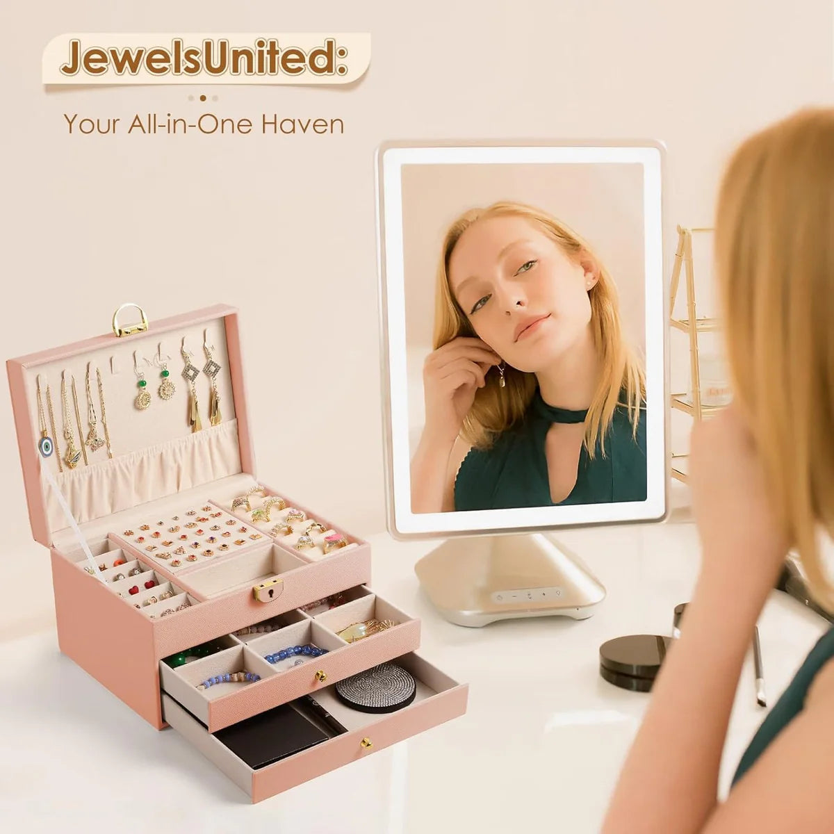 3-Layer Jewelry Box Organizer | Lockable Velvet Jewelry Case with Drawers