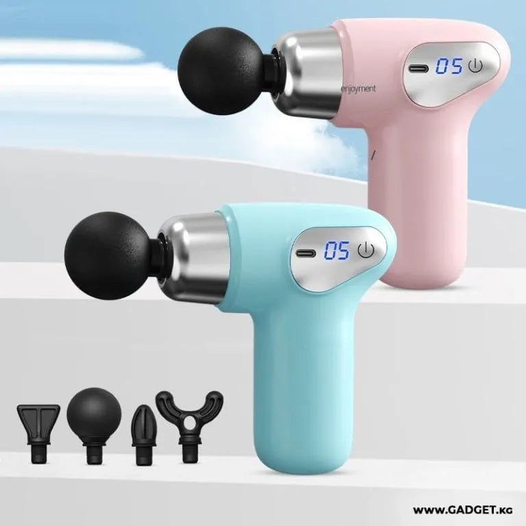 Compact Muscle Massage Gun | Deep Tissue Percussion Massager (4 Heads)