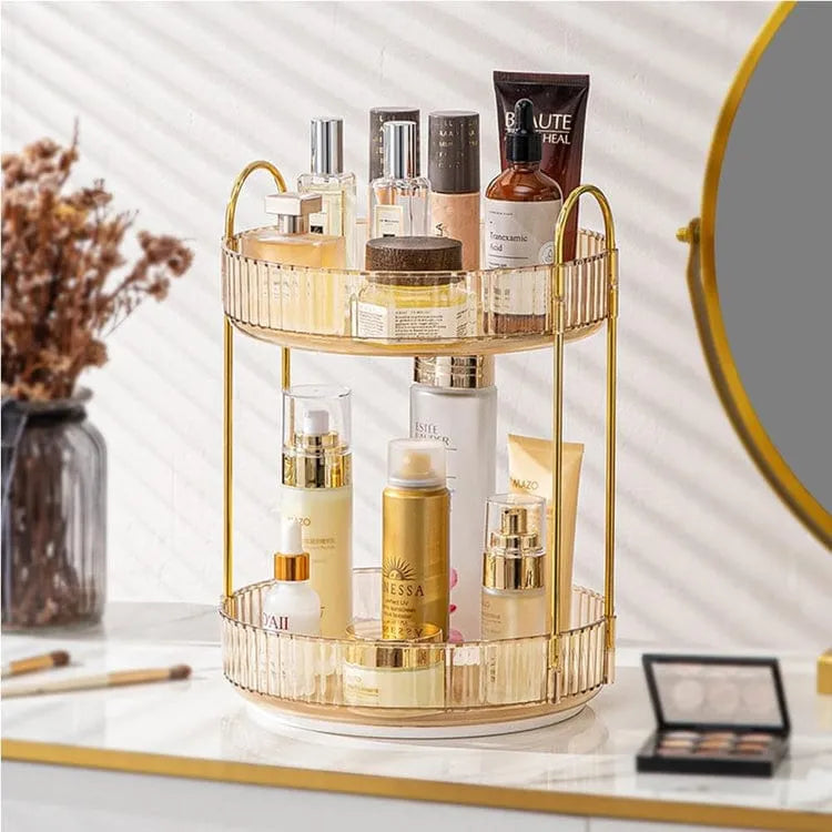 360° Rotating Cosmetic Organizer | Acrylic Makeup Storage Stand (Adjustable)