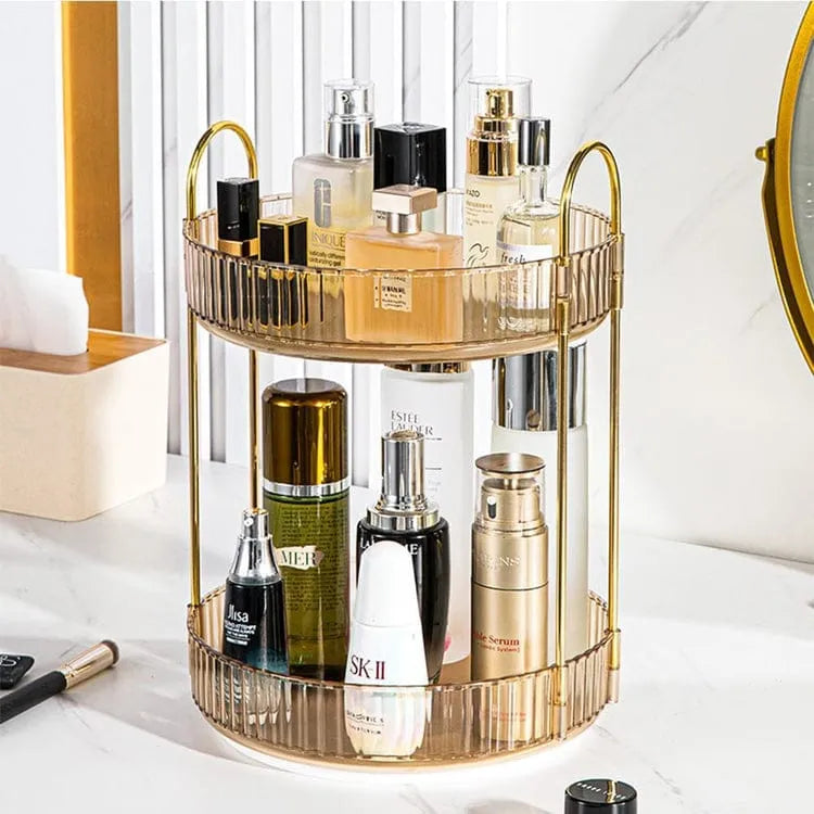 360° Rotating Cosmetic Organizer | Acrylic Makeup Storage Stand (Adjustable)